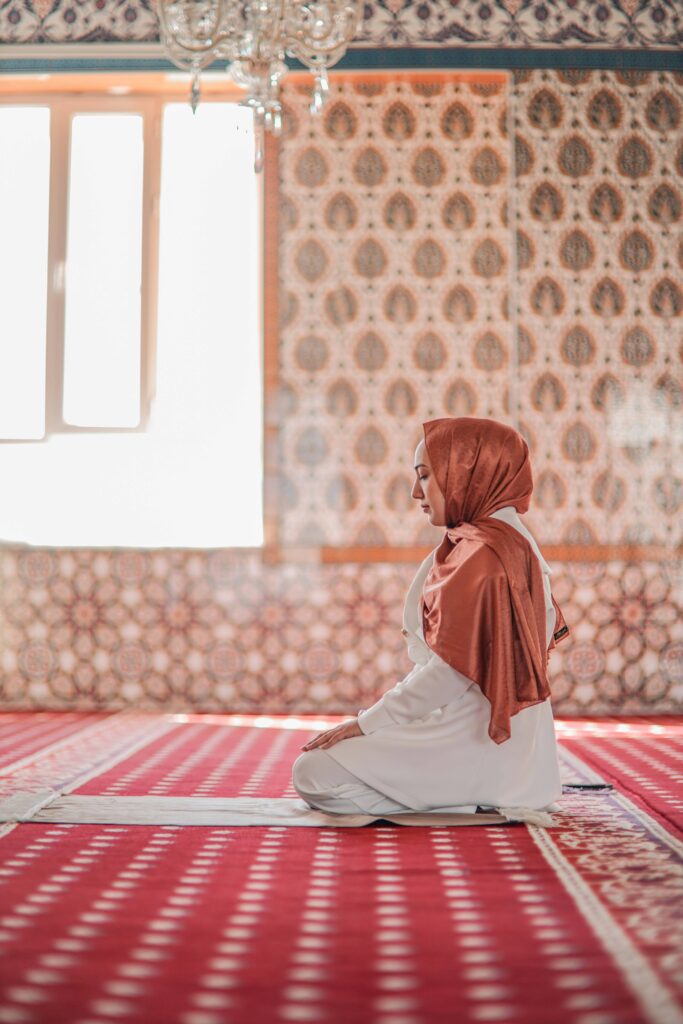 mother making focused salah